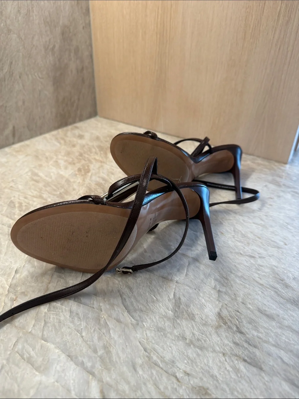 Steve Madden Dark Brown Tortoiseshell Strap Heeled Sandals - Picture 4 of 4
